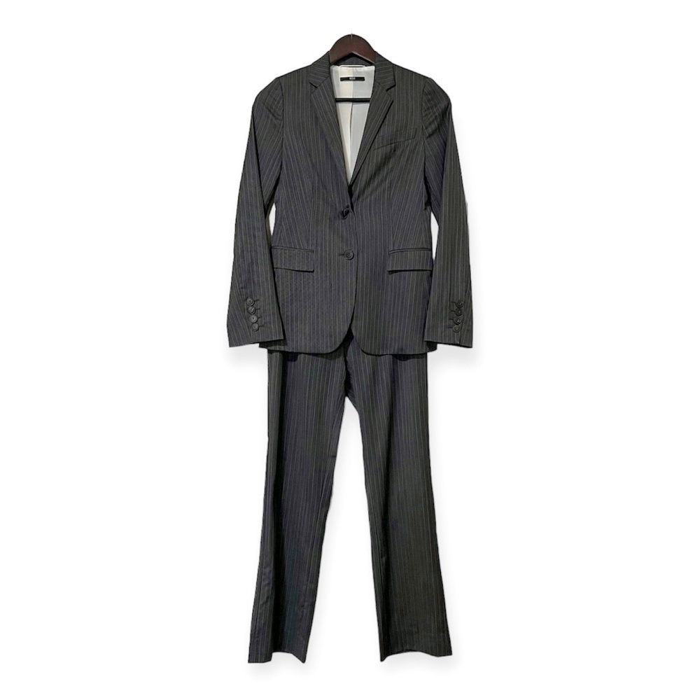 Hugo Boss Wool Pantsuit Suit Blazer & Trouser Pants Grey Pinstripe Set - Sz US 6